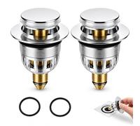 2PCS Sink Plug Replacement for 34-40mm Drain Hole, Stainless Steel Bathroom Basin Plug Pop Up Plugs for Wash Basin with Basket Hair Catcher, Universal Sink Plugs Bathroom Plug with Brass Bounce Core