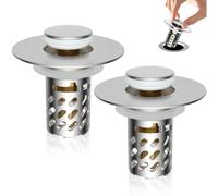 2Pcs Sink Plug Replacement, Universal Pop Up Sink Plug Strainer Stopper with Removable Stainless Steel Filter Basket Hair Catcher for Kitchen Bathroom 26-46mm Basin Hole Chrome