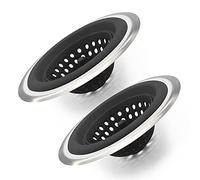 2PCS Sink Strainers,Flexible Silicone and Stainless Steel Kitchen Sink Drainer Baskets，Large Wide Rim 4.5 inch Diameter,Rust Free,Prevent Food Residues from Clogging (Black)