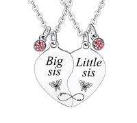 2PCS Sisters Gift From Sisters Christmas Birthday Gifts For Sister Best Friends Soul Sister Big Sis Little Sis Heart Broken Matching Necklace Gift (Big sis Little sis)