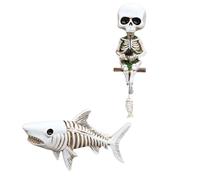 2Pcs Skeleton Fishing Fish Statue Resins Sculpture Wall Decors Home Accent For Aquariums Halloween Display Creative Gift Skull Angler Collectible Ornaments