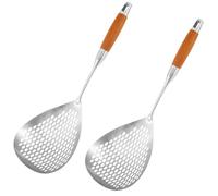2Pcs Skimmer Slotted Spoon, Stainless Steel Kitchen Cooking Spoon with Anti Scald Wood Handle, 16.42 Inches Spider Strainer Skimmer Ladle for Kitchen Cooking Draining and Frying