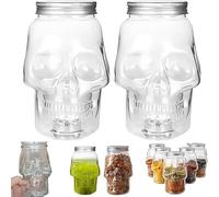 2pcs Skull Storage Jar, 500ml Skull Masons Jars With Lids For Spices Seasonings Or Drinks | For Kitchen Home Dining Cooking Baking Camping Picnic Restaurant Bar