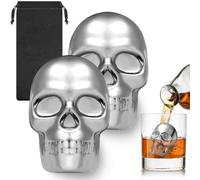 2Pcs Skull Whiskey Stones, Reusable Ice Cubes for Drinks, Metal Ice Rocks for Rum, Whisky Stones with Pouch, Barware Accessories, Alcohol Gifts, Skull Gift for Men, Birthday Father's Day Gifts for Dad