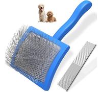2PCS Slicker Brush for Dogs & Pet Comb,Professional Dog Grooming Brush (Goldendoodles,Poodles,Labradoodles) with Extra Long Pins to Effectively Remove Tangles, Knots and Mats (Blue Large)