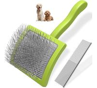 2PCS Slicker Brush for Dogs & Pet Comb,Professional Dog Grooming Brush (Goldendoodles,Poodles,Labradoodles) with Extra Long Pins to Effectively Remove Tangles, Knots and Mats-Pet Supplies(Large,Green)