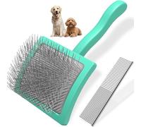 2PCS Slicker Brush for Dogs & Pet Comb,Professional Dog Grooming Brush (Goldendoodles,Poodles,Labradoodles) with Extra Long Pins to Effectively Remove Tangles, Knots and Mats-Pet Supplies(Large,Cyan)