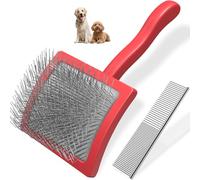 2PCS Slicker Brush for Dogs & Pet Comb,Professional Dog Grooming Brush (Goldendoodles,Poodles,Labradoodles) with Extra Long Pins to Effectively Remove Tangles, Knots and Mats-Pet Supplies(Large,Red)