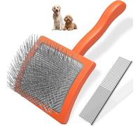 2PCS Slicker Brush for Dogs & Pet Comb,Professional Dog Grooming Brush (Goldendoodles,Poodles,Labradoodles) with Extra Long Pins to Effectively Remove Tangles, Knots and Mats (Orange)