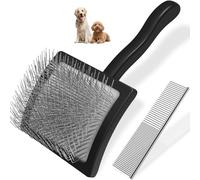 2PCS Slicker Brush for Dogs & Pet Comb,Professional Dog Grooming Brush (Goldendoodles,Poodles,Labradoodles) with Extra Long Pins to Effectively Remove Tangles, Knots and Mats-Pet Supplies(Large,Black)