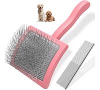 2PCS Slicker Brush for Dogs & Pet Comb,Professional Dog Grooming Brush (Goldendoodles,Poodles,Labradoodles) with Extra Long Pins to Effectively Remove Tangles, Knots and Mats (Large,Light Pink)