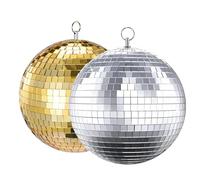 2Pcs Sliver Gold Glass Mirror Disco Ball Decorative Party Bright Reflective DJ Dance Home Club Stage Lighting Effect(1*Gold and 1*Silver)