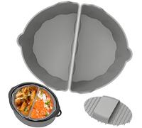 2Pcs Slow Cooker Liner, Silicone Slow Cooker Divider Liners with Handle and Cleaning Brush, Reusable Foldable Slow Cooker Divider Silicone Insert for 6-8QT Oval Round Slow Cooker Home Kitchen (Grey)