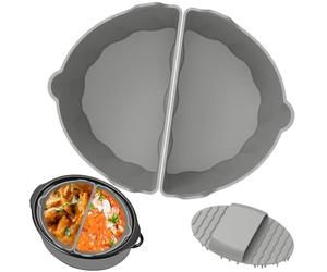 2Pcs Slow Cooker Liner, Silicone Slow Cooker Divider Liners with Handle and Cleaning Brush, Reusable Foldable Slow Cooker Divider Silicone Insert for 6-8QT Oval Round Slow Cooker Home Kitchen (Grey)