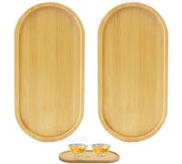 2PCS Small Bamboo Trays,Oval Wooden Serving Bathroom Organiser Tray For Jewelry,Cosmetics,Soap Coffee Multi-Functional Home Decor for Vanity,Kitchen Bathroom Counter(17.5x8.8cm)