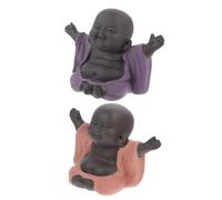 2pcs Small Buddha Statue Purple Clay Maitreya Sculpture for Desktop