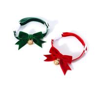 2PCS Small Cats Costume Christmas Pet Collar Breakaway With Bells Dog Holiday Neckwear Festival Velvet Bowtie Christmas Decoration Holiday Decoration Spring Festival Festive Pet Accessory