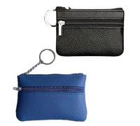 2Pcs Small Coin Purse Leather Coin Purse Pouch Portable Coin Pocket Wallet with Zip Key Ring Small Wallet for Woman Men Kids