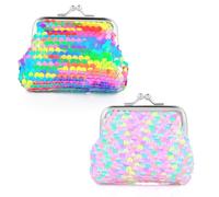 2PCS Small Coin Purse Women Girls Kiss-Lock Nylon Change Purse Double Sided Sequin Mini Coin Pouch Kids Cute Colorful Coin Purses Tiny Coin Wallet for Change, Keys, Lipstick