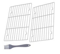 2Pcs Small Cooling Rack and 1Pc Oil Brush, Mini Stainless Steel Wire Grill Rack for Baking Roasting Cake Pizza Meat(Colour:Silver)