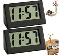 2PCS Small Digital Travel Clock,Mini Portable LCD Display Clock,Digital Clo-ck Battery Powered,Led Dig/ital Electronic Clo-ck,Travel Alarm Clock,Non Ticking Alarm Cloc-k,Bedside Cloc-k Dig/ital(Black)