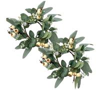 2Pcs Small Eucalyptus Wreath, Spring Green Candle Rings Wreaths with Berries Small Boho Wreath for Wedding Cabinet Door Tabletop Decor