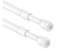 2PCS Small Extendable Net Curtain Rods Spring Loaded Tension Rod Net Curtain Rod Extendable Tension for Windows, Bookshelf, Kitchen (55-85CM/21.7-33.5 Inch,White, Diameter: 10mm/7.6mm)