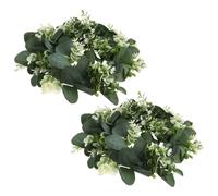 2pcs Small Faux Eucalyptus Wreath 9.84 Inch Circular Candle Ring | Realistic Eucalyptus Foliage with Multilayered Leaves, Reusable Decor for Entryway Displays and Event Planners