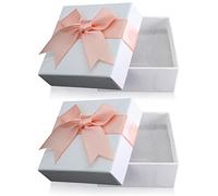 2Pcs Small Gift Boxes, 7.5x7.5x3.5cm Kraft Jewellery Gift Box with Bow-Knot Ring Earrings Necklace Gift Box with Lid Small Paper Boxes for Gifts Presents (Pink)