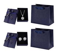2Pcs Small Jewelry Boxes with 2 Gift Bag, 9x7x3cm Mini Gift Box with Bow for Earring Necklace Fixing，Jewelry Container Soft Velvet Small Box with Lid for Birthday, Wedding, Present (Dark blue)