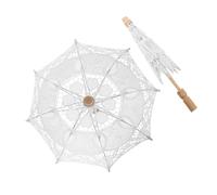 2pcs Small Lace Umbrella White Cotton Cloth Wood Parasol