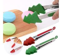 2Pcs Small Style Tongs For Cooking - 7 Inch Christmas Silicone Mini Tongs,Small Kids Colourful Tongs Serving Food,Ice Cube,fruits,Sugar,Festival（Christmas Tree Snowman Gingerbread Man）