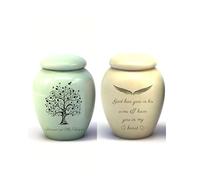 2pcs Small Urns for Human Ashes Mini Marble Finish Keepsake Urn for Pet Cat Dog Ashes Memorial Cremation Ceramics Mini Urns Decorative Funeral Urns (Green Tree&Beige God)