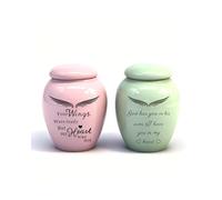2pcs Small Urns for Human Ashes Mini Marble Finish Keepsake Urn for Pet Cat Dog Ashes Memorial Cremation Ceramics Mini Urns Decorative Funeral Urns (Pink Wing&Green God)