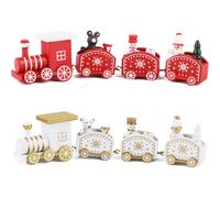 2pcs Small Wooden Christmas Train Ornament Pendant Train Caravan Shape Snowman Santa Claus Creative Gift Decoration Red White