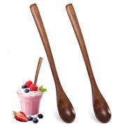 2PCS Small Wooden Spoons for Eating, Wooden Honey Spoon, 7.7 Inch Mixing Coffee Spoon with Long Handle Wood Teaspoon for Kitchen Bar Restaurant Tea Dessert