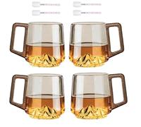 2PCS Smokey Gray Glass Slanted Coffee Cups with Wooden Handle, Wooden Coffee Mugs, Creative Wonder Mountain Bottom Wood Handle Cup (4*Transparent)