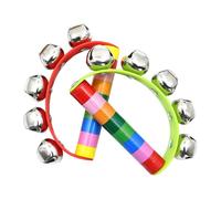 2Pcs Smooth Surface Hand Jingle Bells Rainbow Style Wooden Hand Bells Easy Grip Wood Handle Jingle Bells Instrument for School Band Performances