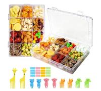 2Pcs Snack Box with Compartments, Travel Snack Box with 10 Fruit Fork, Clear 12 Grids Organiser Storage Box, Multi Plastic Organiser, Removable Compartments Snackle Boxes for Snack, Fruits, Beads
