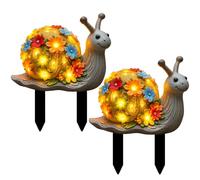 2Pcs Snail Garden Stakes with Colorful Floral, Cute Ground Stakes for Decor