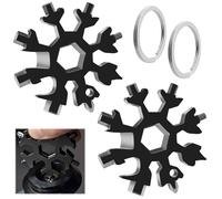 2PCS Snowflake Multitool, Black Multi Tool Snowflake Wrench with Hex Keys 5-14mm, Box Opener, Flat/Phillips Screwdrivers, Bottle Opener, Pocket Emergency Tools for Outdoor, Keychain, Travel Use