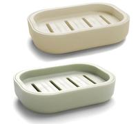 2Pcs Soap Dish, Soap Holder, Portable Shower Soap Box, Non-slip, Dry, Suitable for Bathroom, Kitchen,Easy Cleaning(khaki & Light Green)