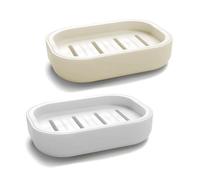 2Pcs Soap Dish, Soap Holder, Portable Shower Soap Box, Non-slip, Dry, Suitable for Bathroom, Kitchen,Easy Cleaning(White & Grey)