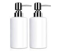 2Pcs Soap Dispenser, 300ml Ceramic Liquid Dispenser Refillable Hand Lotion Pump Bottles Shampoo Conditioner Shower Gel Dish Detergent Storage Container for Bathroom Countertop Kitchen Laundry Room