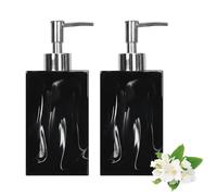 2Pcs Soap Dispenser, 500ML Refillable Liquid Square Marble Textured Soap Dispenser, Resin Lotion Dispenser For Bathroom Countertop or Kitchen With Pump for Hand Soap, Dishwashing Liquid (Black)