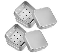 2Pcs Soap Tin, Travel Soap Case with Removable Draining and Lid, Aluminum Soap Box, Portable Shower Soap Box, Rectangular Aluminum Silver Soap Tin for Home, Bathroom