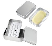 2PCS Soap Tins - Aluminum Soap Dish Holder, Rectangular Aluminum Silver Soap Tin, Travel Soap Box With Lid and Removable Drainer, Portable for Travel, Dormitory, Home, Gym, Bathroom