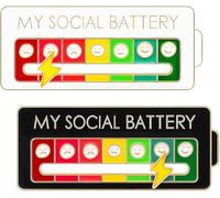 2Pcs Social Battery Enamel Pin Funny Mood My Social Battery Pin Badge Brooch for 7 Days Mood Expressing Pin for Introverts Gift (Black+White)