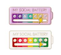 2Pcs Social Battery Pin for 7 Days, My Social Battery Slider Pin, Cute Creative Adjustable Power Brooch for Men Women Gift, Fun Enamel Emotional