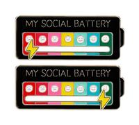 2PCS Social Battery Pin,My Social Battery Slider Pin,Funny Interactive Brooch Pins Lapel Pin,Mood Enamel Pins 7 Days a Week for Backpacks Hat Bags Scarves Clothing, S, Alloy Steel, no gemstone